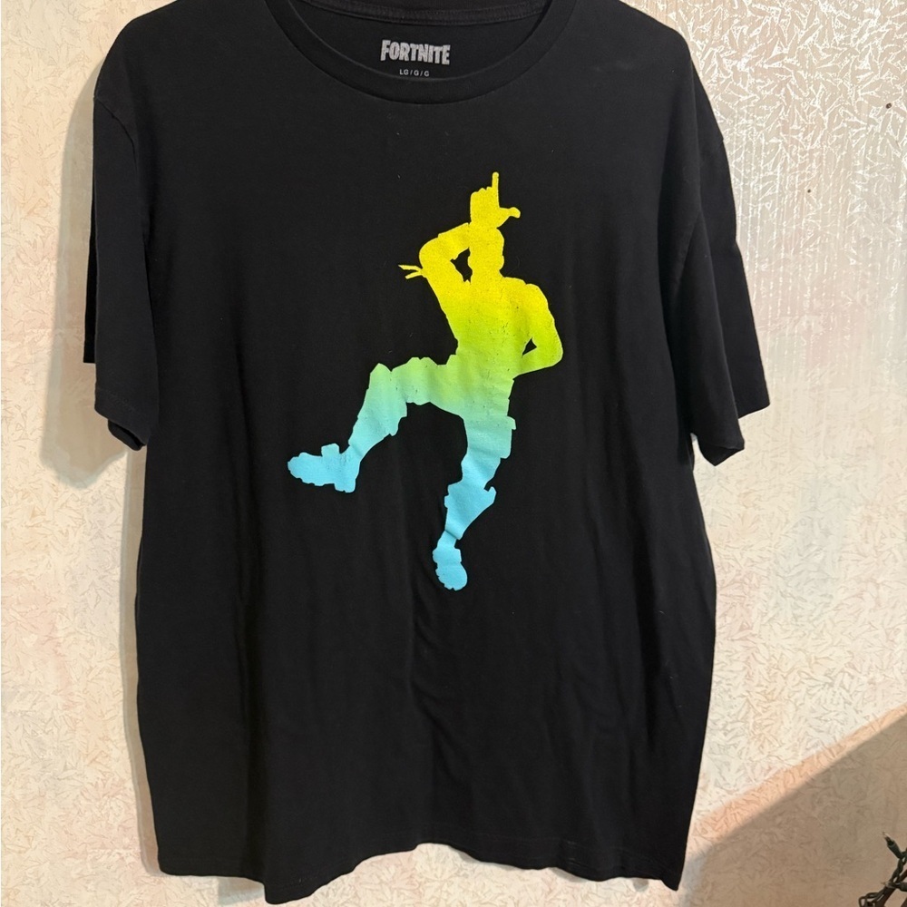 Fortnite Black Tee with Vibrant Gradient Design, 100% Cotton